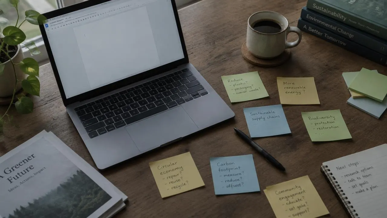 Mesa de trabalho com documento em branco e anotações soltas